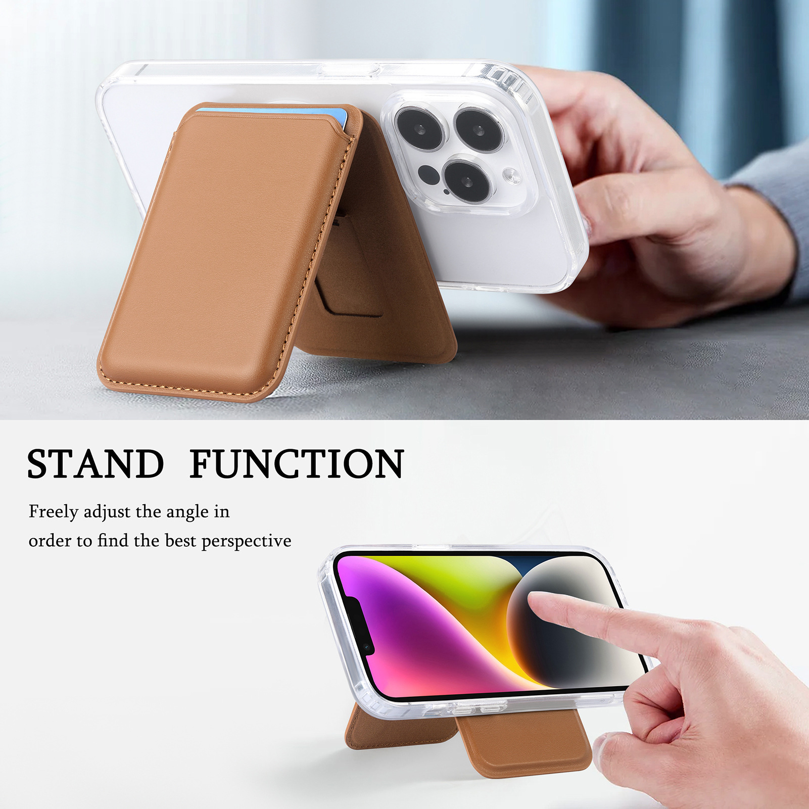 For Apple 17 leather card holder Magsafe strong magnetic up-down flip stand magnetic card holder exquisite packaging