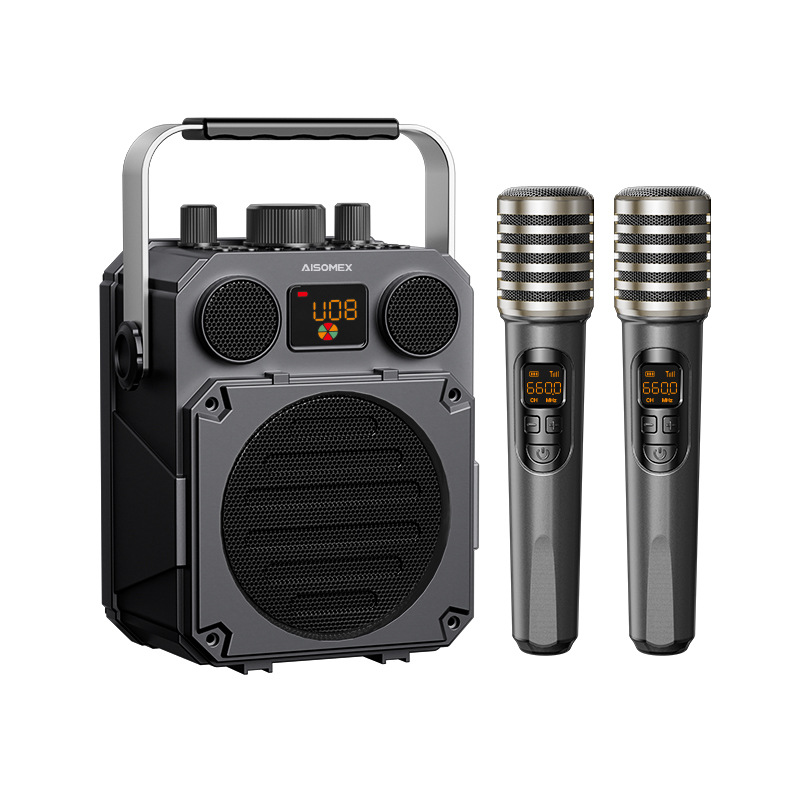Aishuomei New High Power Bluetooth Speaker Loud Volume Sound Card Outdoor Portable K歌 Microphone Speaker