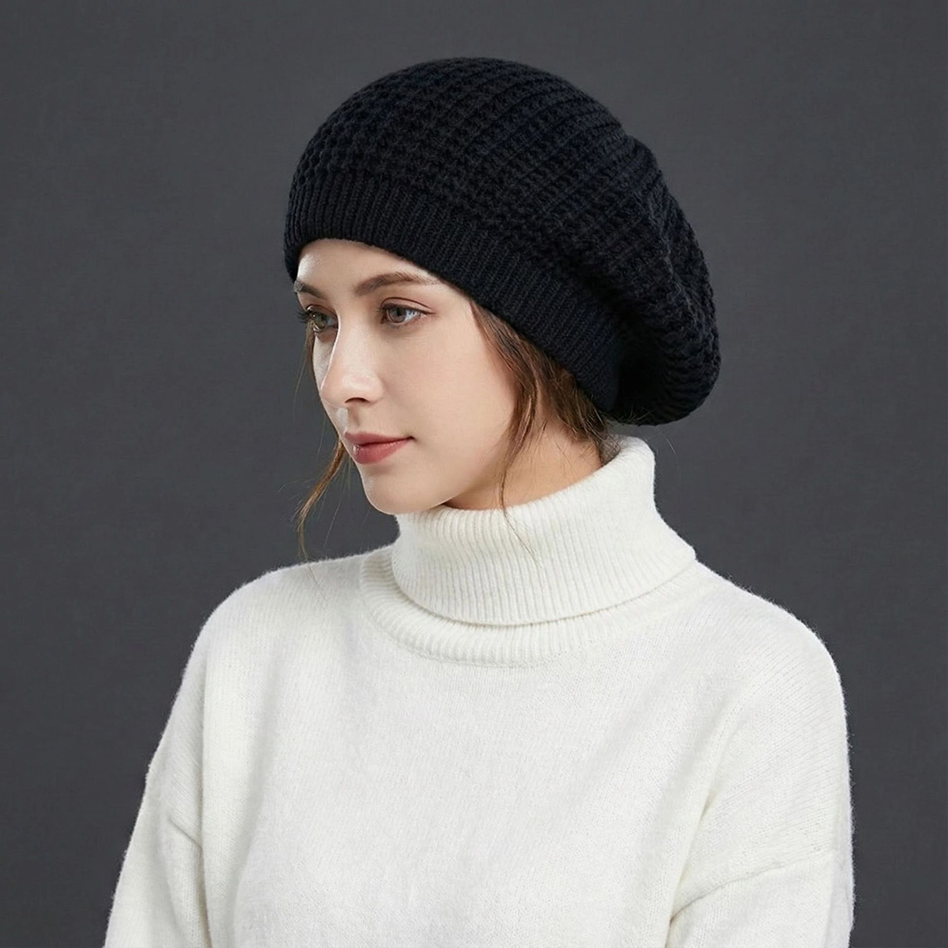 Women's Winter Knit Stacked Hat Winter Hat Red New Gray