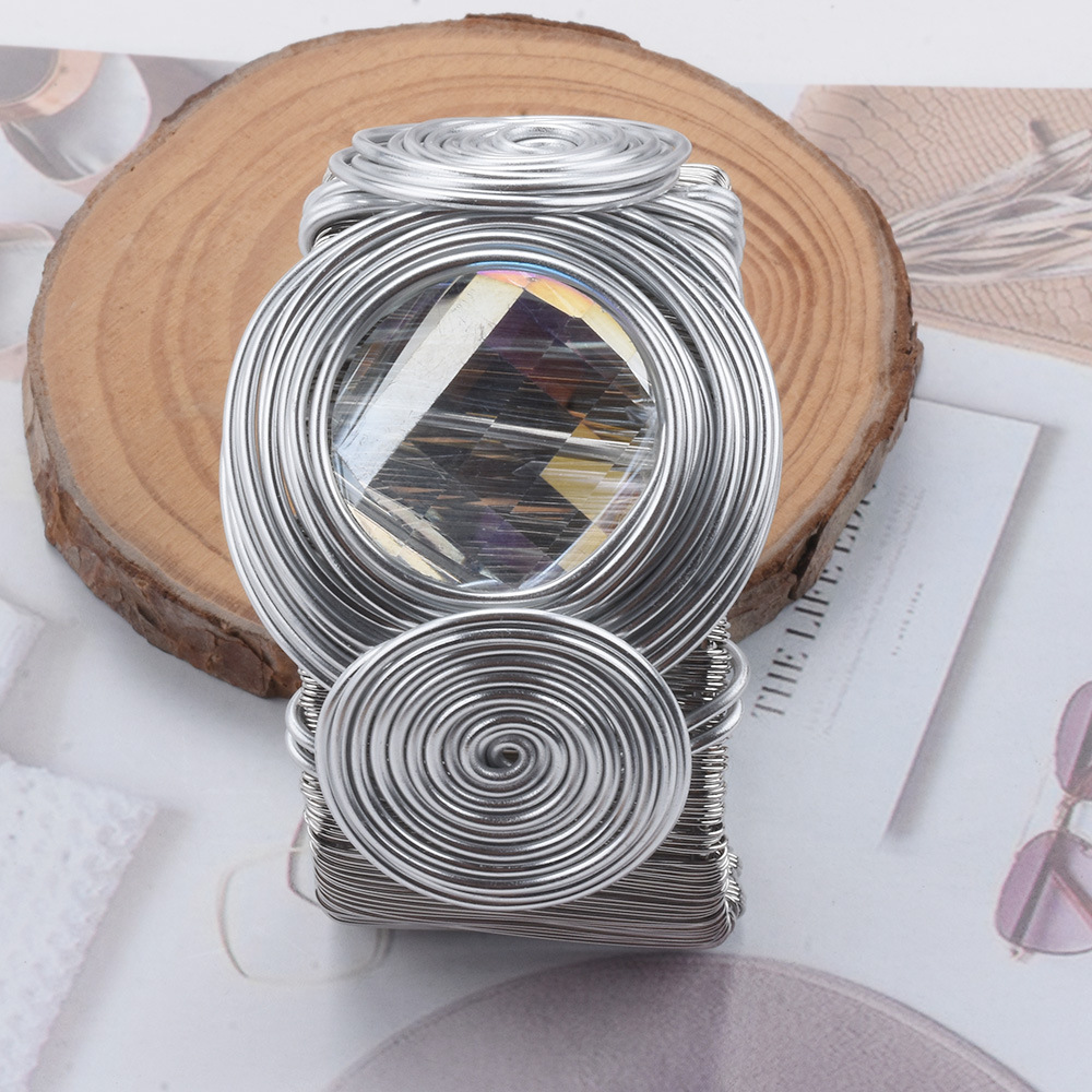 Hand-wrapped wire bracelet exaggerated women's hollow diamond strip Bohemian style bangle jewelry
