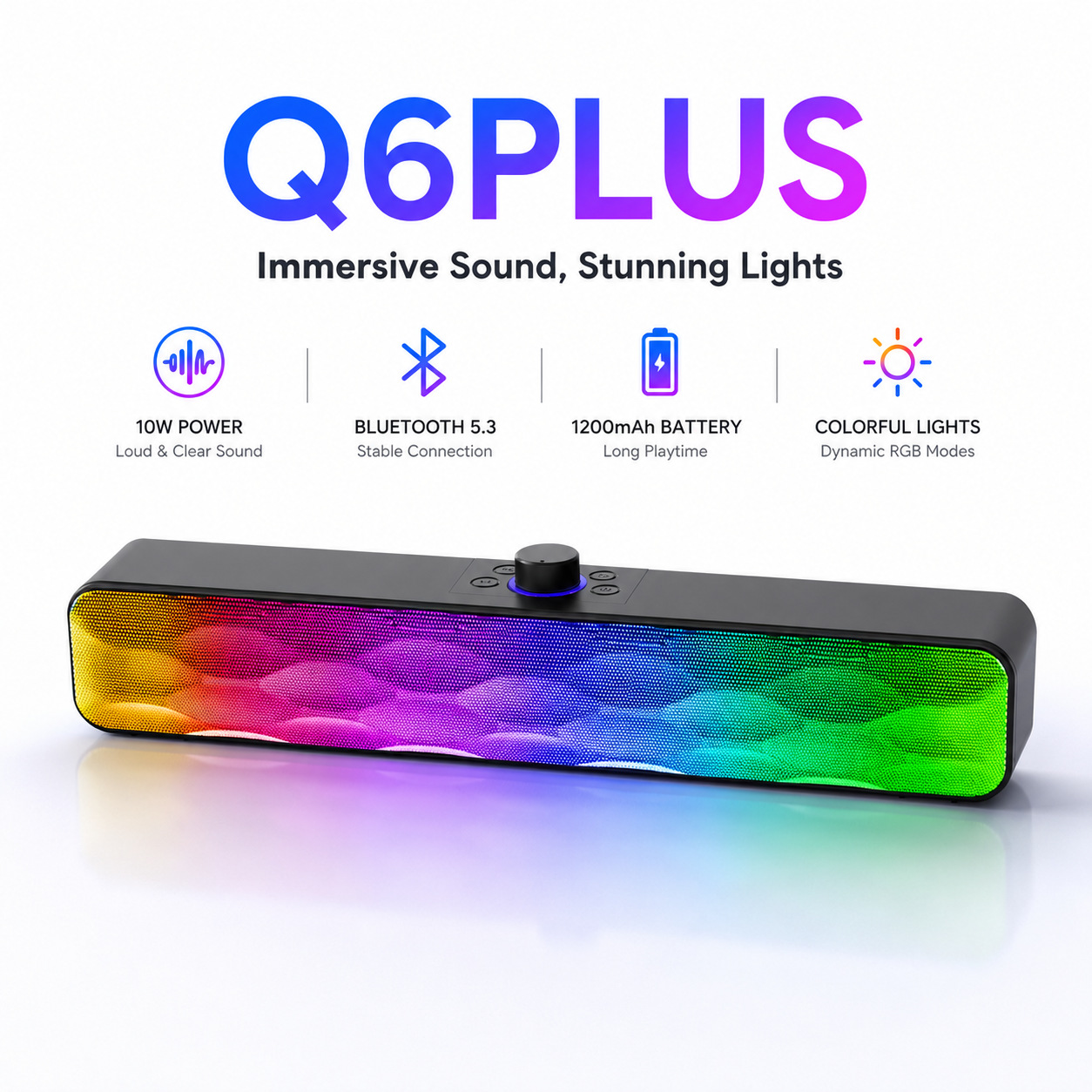 5.3 wireless Bluetooth speaker, 10W high power, plug-in card USB, long-strip stereo soundbar, direct shipping