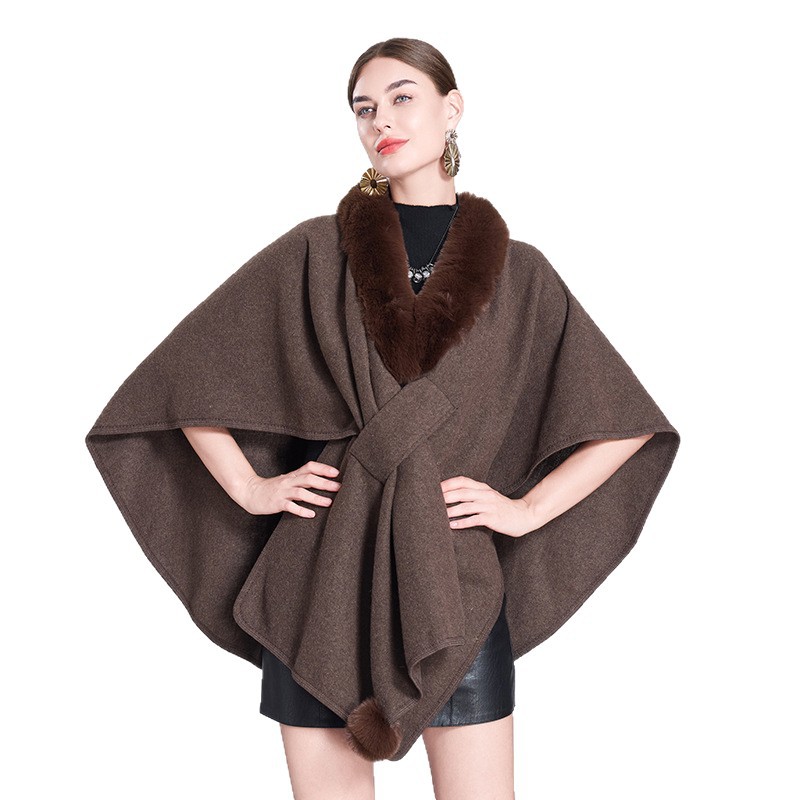 Live Hot Autumn Winter New Scarf Shawl Cape Fur Collar Fur Ball Knitted Cardigan Cape Shawl 0962#