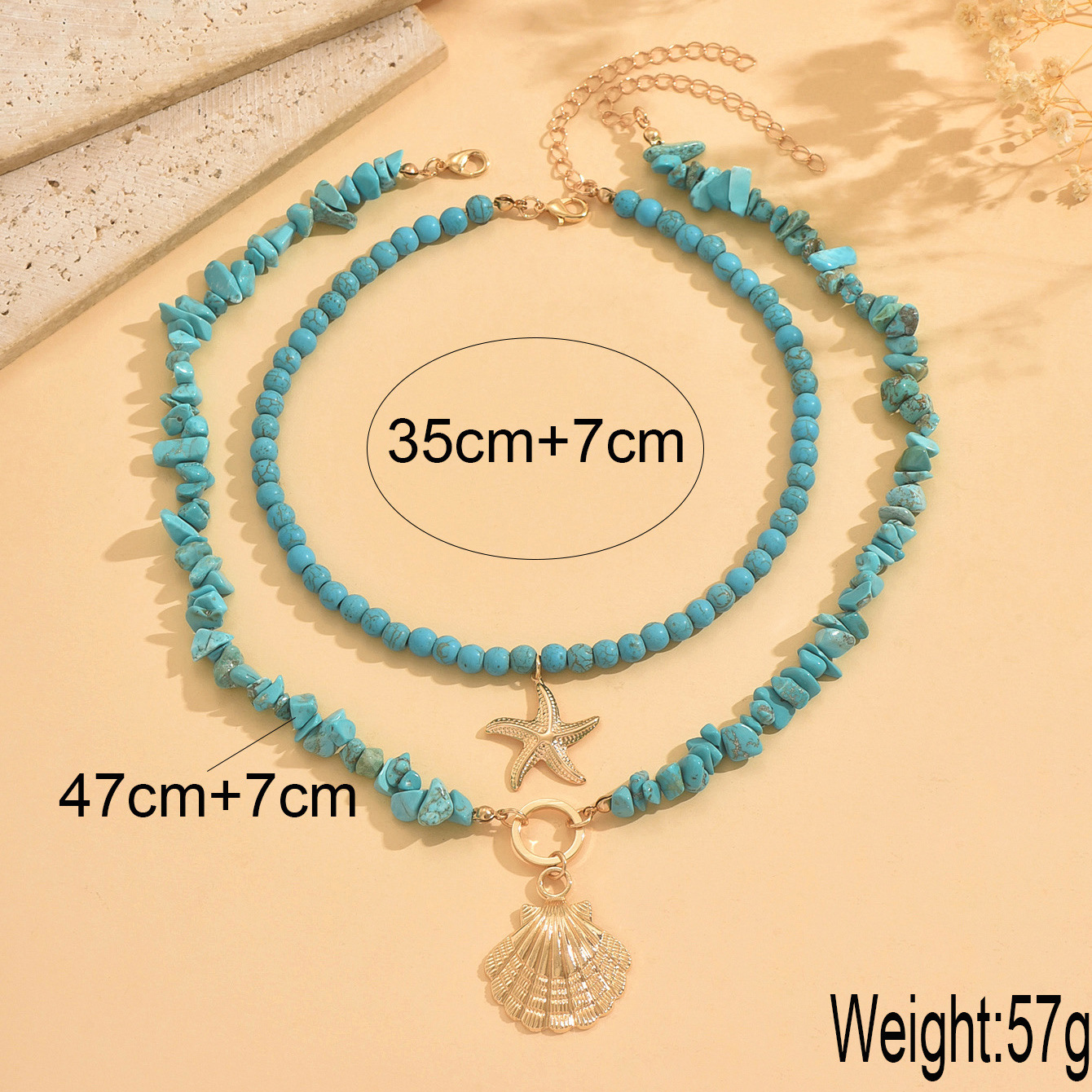 Accessories Ocean Style Shell Turquoise Multi-layer Necklace Beach Vacation Style Starfish Bead Necklace Set
