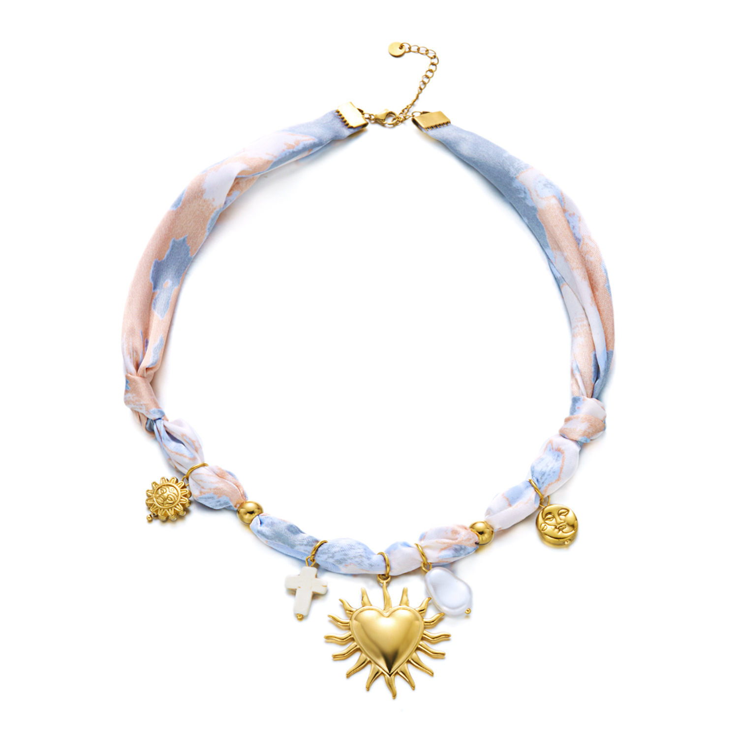 Flower Stainless Steel Pendant Ribbon Necklace Women Ocean Style Niche Stainless Steel Chain