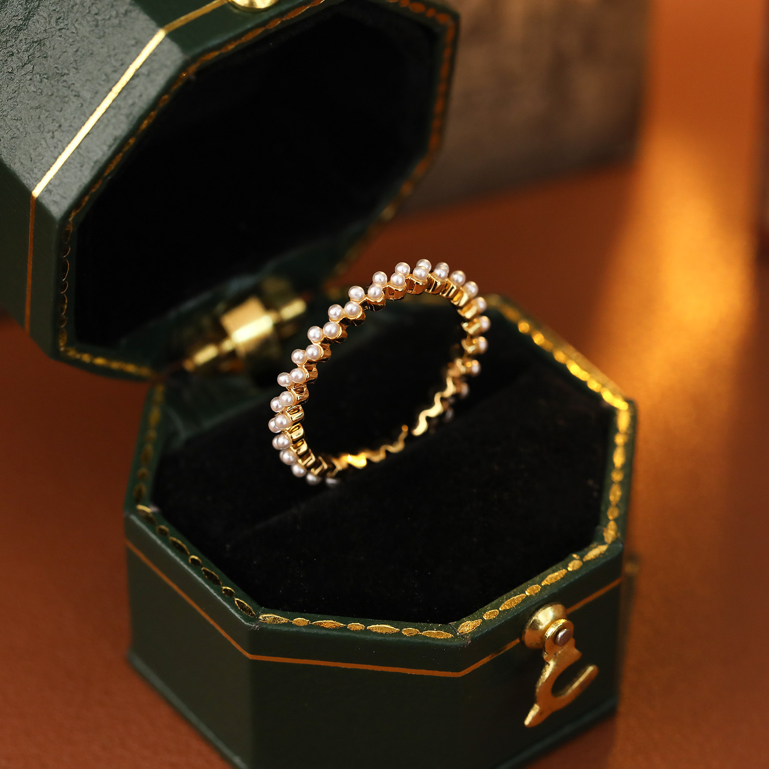 Minimalist Plain Ring Women Pearl Ring Open Ring Double Row Pearl Couple Ring