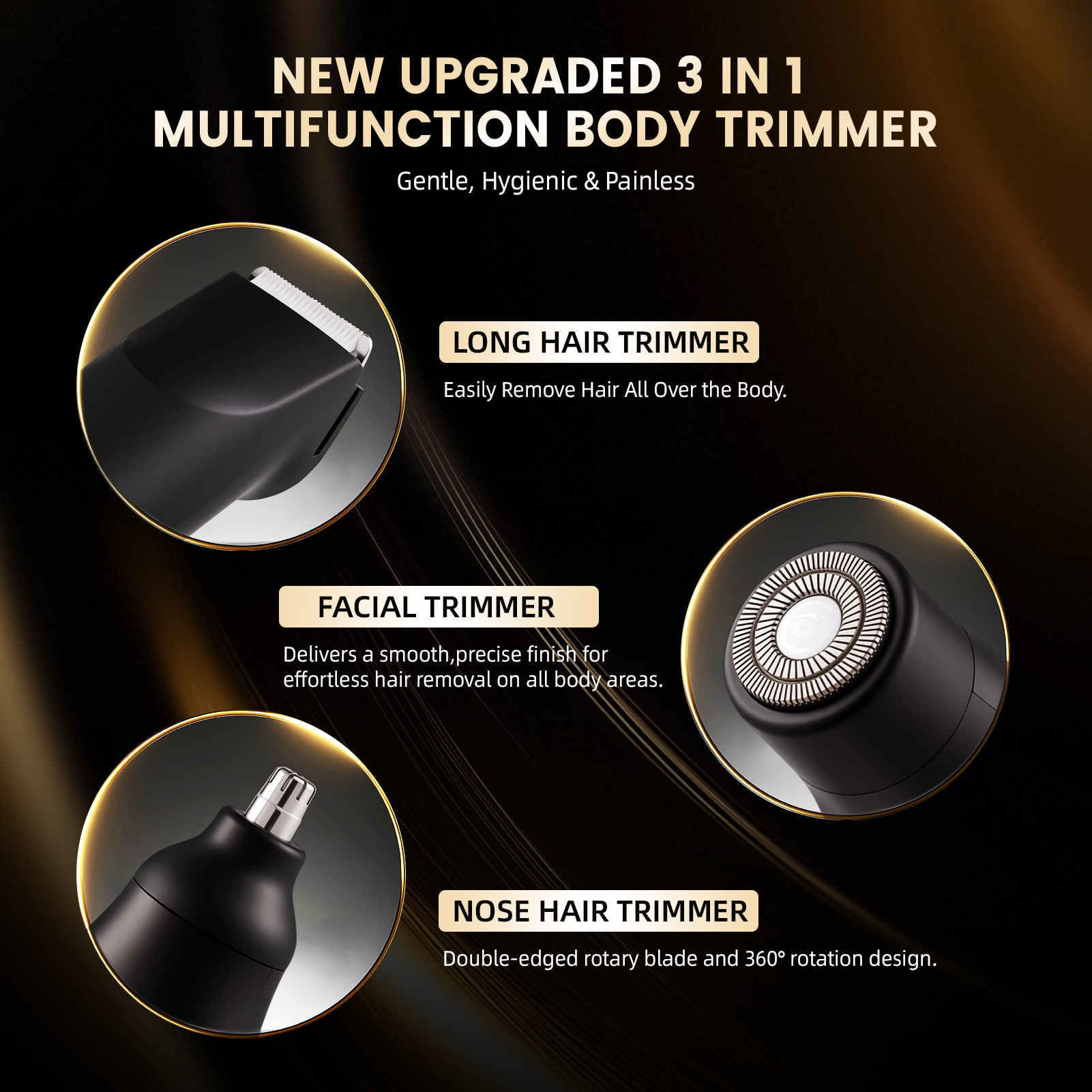 Electric Hair Trimmer 3-in-1 Depilator for Nose Hair, Armpit Hair Trimmer for Men and Women, Private Area Hair Removal Instrument
