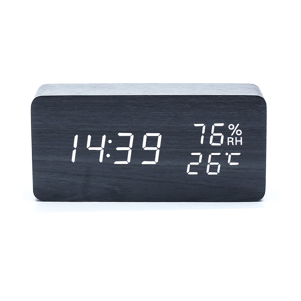 New wooden clock electronic clock LED date time humidity display electronic alarm clock clock