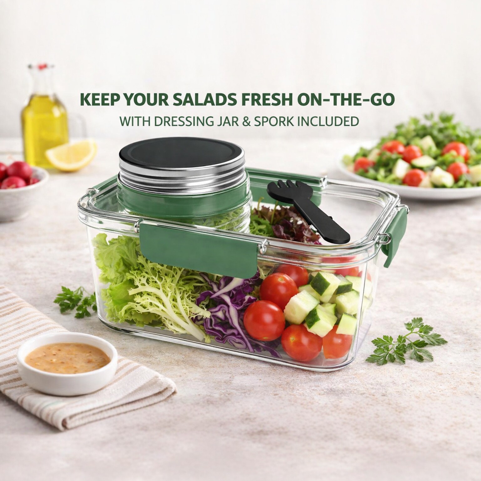 New Salad Bowl Salad Pod Mason Jar Portable Salad Fresh-Keeping Container with Fork Salad Lunch Box