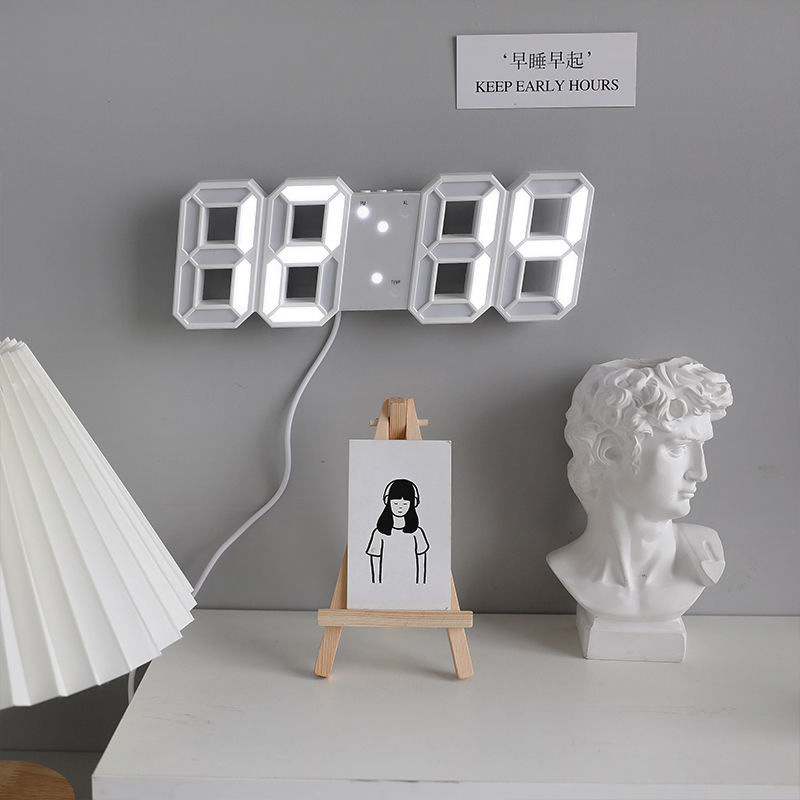 3D Digital Alarm Clock Home Desktop Clock Wall-Mounted Living Room LED Wall-Mounted Electronic Clock Wall Clock