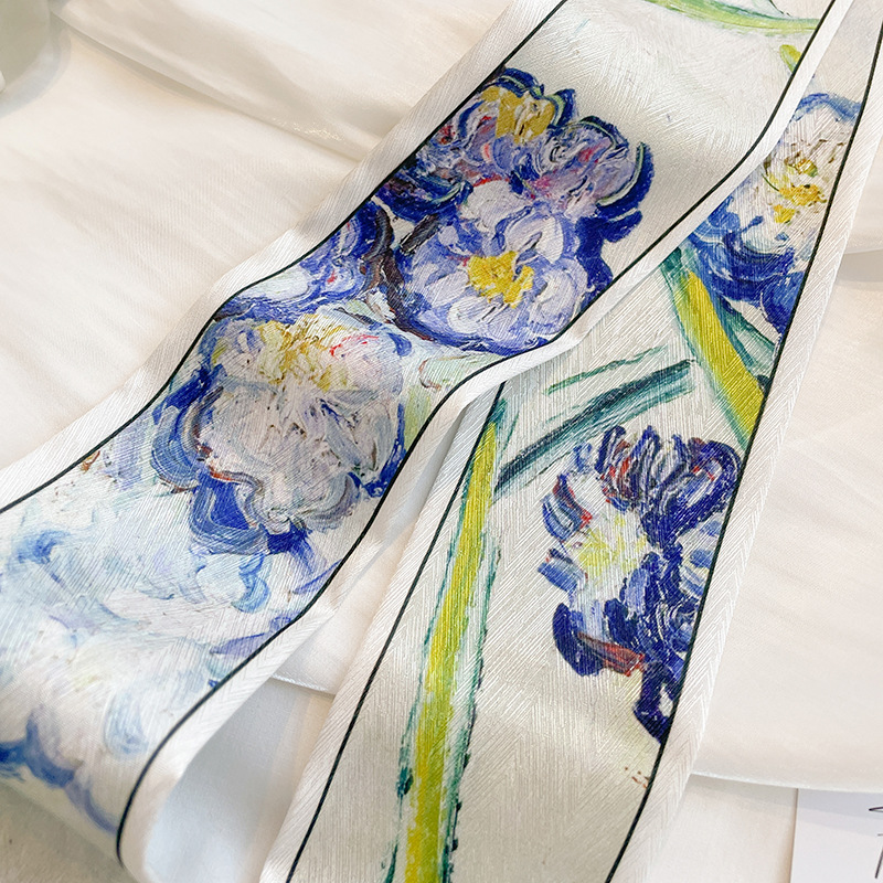 Spring and summer thin narrow ribbon, bag oil painting style small ribbon long scarf, belt, hairband