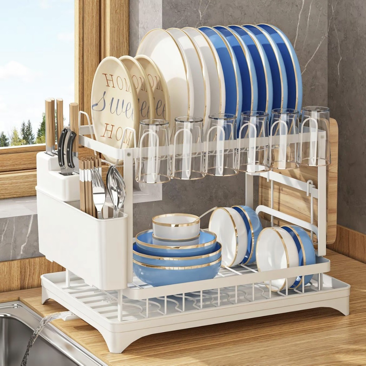 kitchen storage rack bowl dish plate storage rack drain rack home use multifunctional bowl rack chopstick cup storage rack