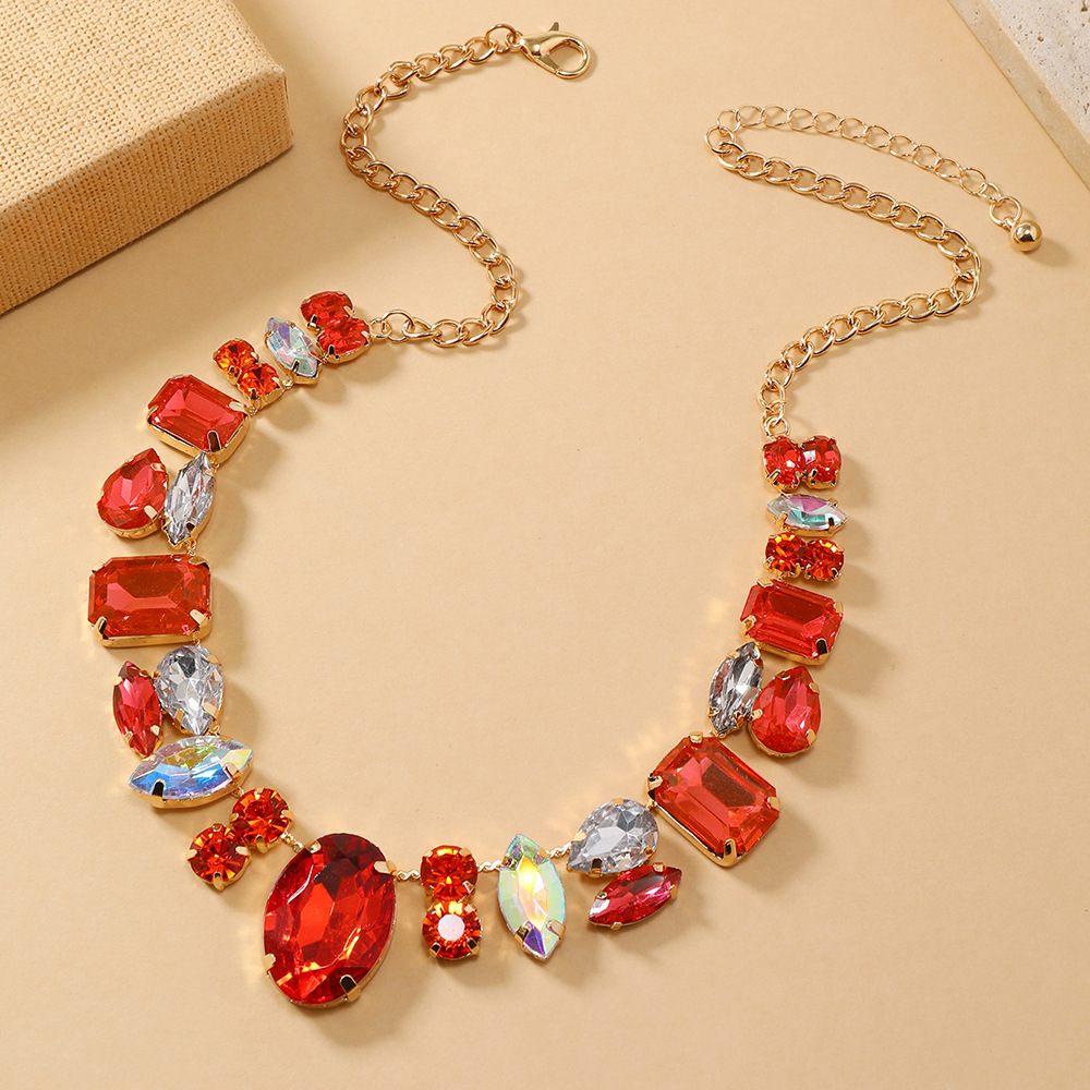 Colorful diamond necklace for women exaggerated banquet collarbone chain crystal necklace