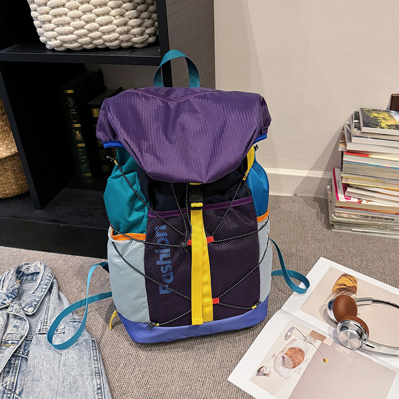 2026 New Color-blocked Badminton Bag Men and Women Large Capacity Sports Leisure Backpack Outdoor Contrast Color Travel Backpack