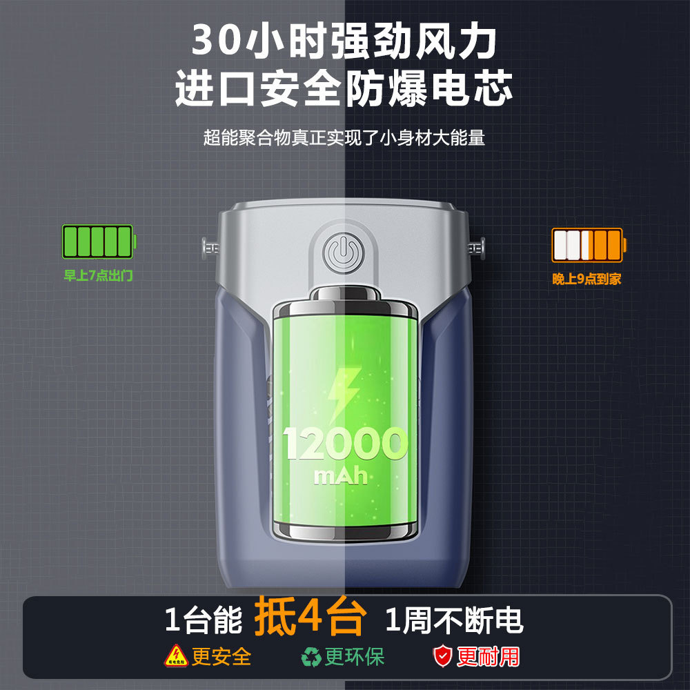 12000mAh Waist Fan Outdoor Construction Site High Wind Portable Bladeless Charging Fan Small Fan