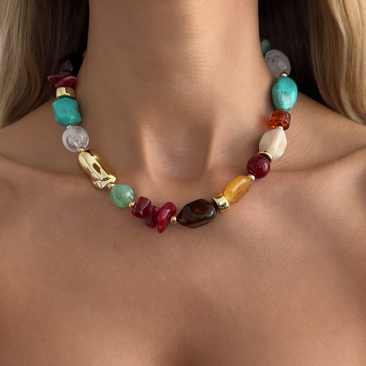 Jewelry Merad style colored resin bead necklace irregular CCB锁骨项饰