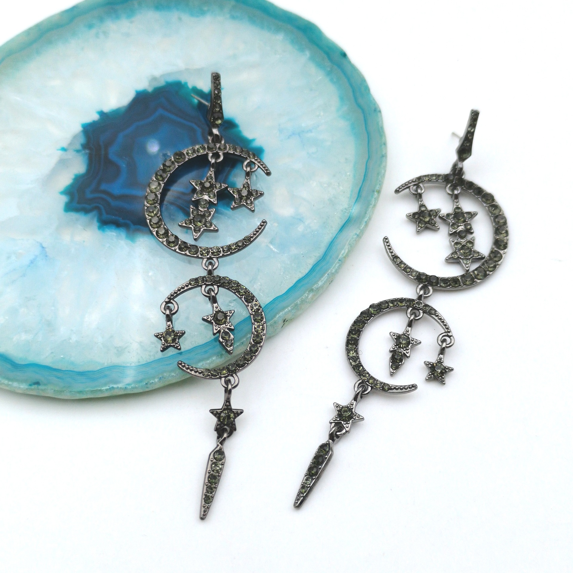 Star moon rhinestone long ear jewelry ear jewelry ship immediately