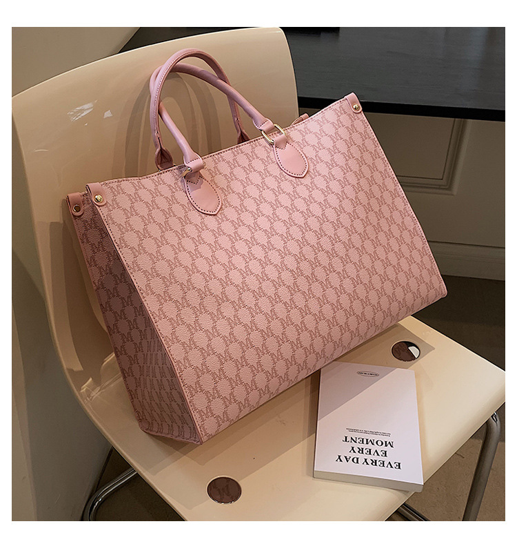 L large capacity women's shoulder bag large tote bag old flower letter tote bag PU commuting handbag women