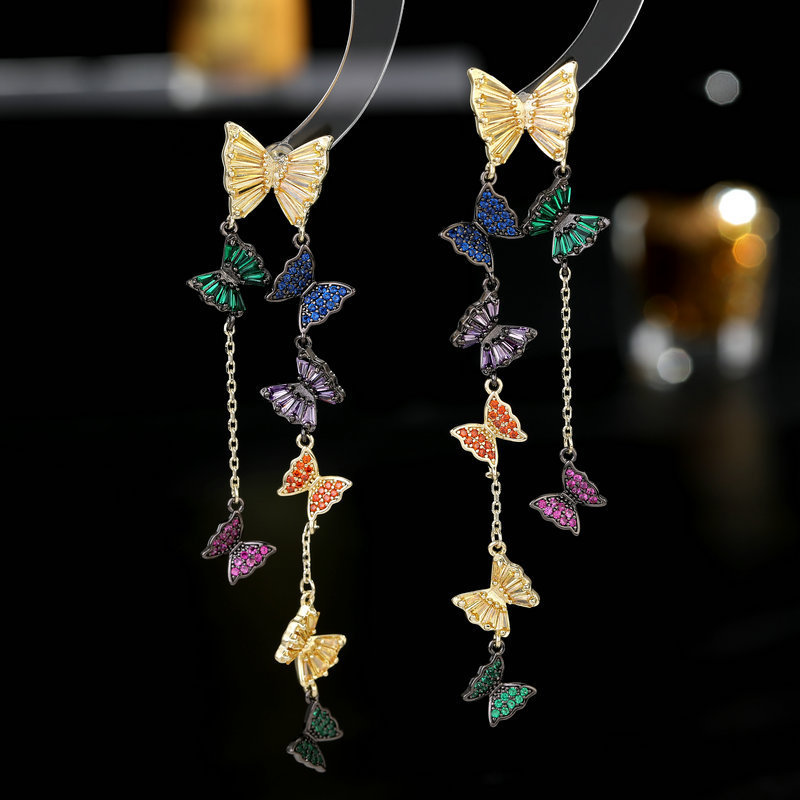 Heavy Craft Color Zircon Earrings Exaggerated Zircon Earrings for Women 925 Silver Needle Conch Earrings