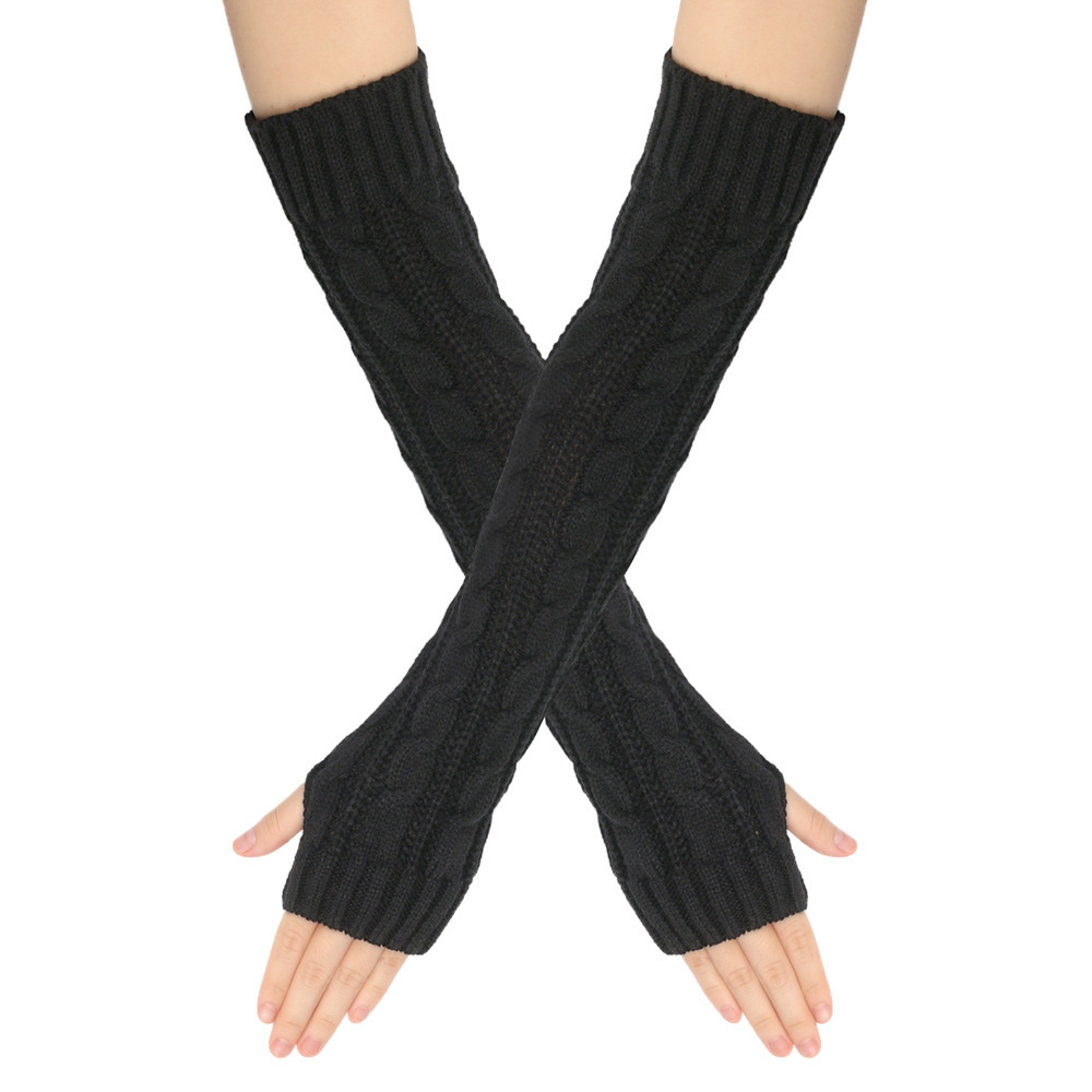 Knit Gloves Cable Women's Autumn Winter Warm Sleeve Cuff Fingerless Adult 50cm Large Figure Eight Arm Sleeve