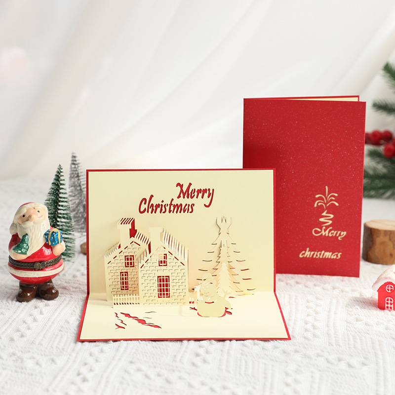 Paper Carving 3D Christmas Card Handmade Greeting Card Holiday Card Christmas Castle Message Card