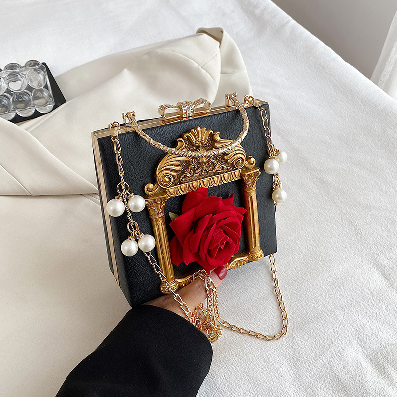 New Women's Bag Baroque Relief Angel Flower Handheld Chain Bag Niche Shoulder Crossbody Bag