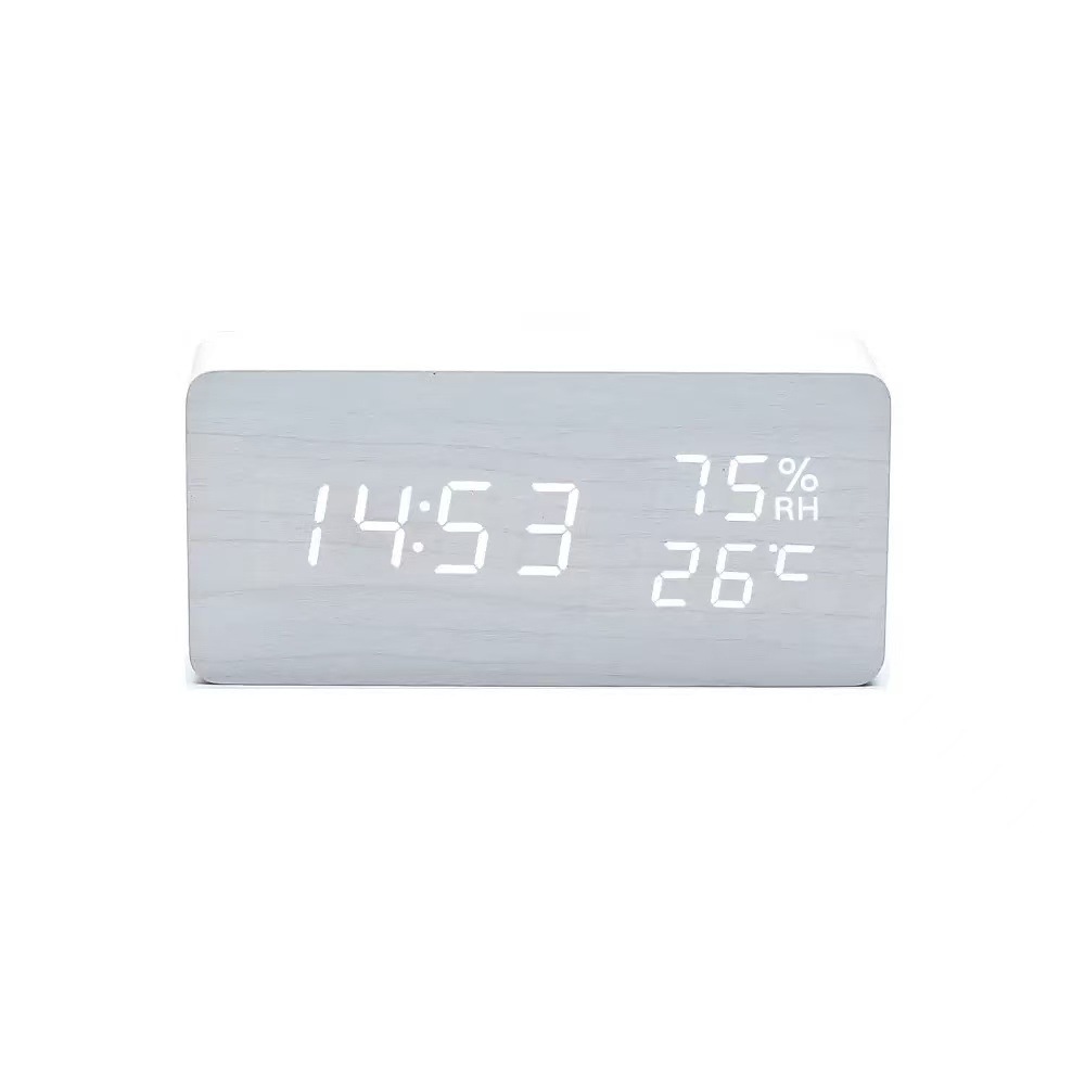 New wooden clock electronic clock LED date time humidity display electronic alarm clock clock