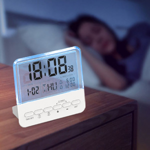 New Transparent Glass Clock LCD Seven-Color Changing Night Light Electronic Alarm Clock Large Screen Bedroom Bedside Clock