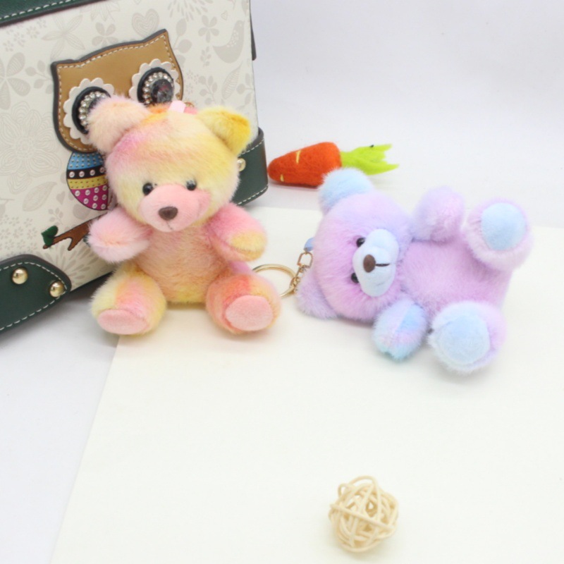 Cute Rainbow Bear Keychain Charm Plush Toy Sitting Bear Plush Advertising Promotional Gift Doll Toy