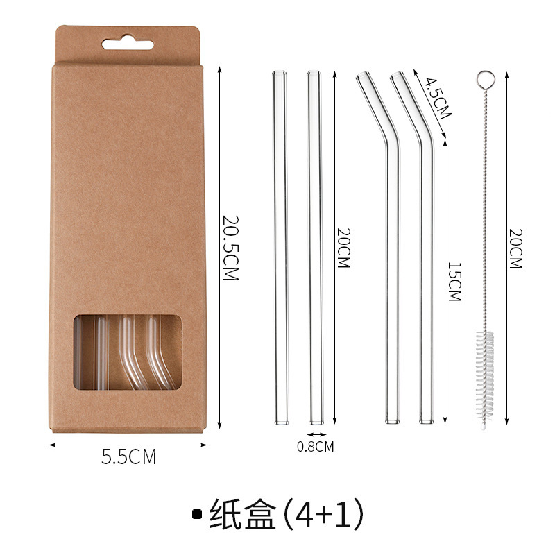 High Borosilicate Transparent Glass Straw Heat-Resistant Durable Set Non-Disposable Pregnant Women Juice Drinking Straw Bendable Portable