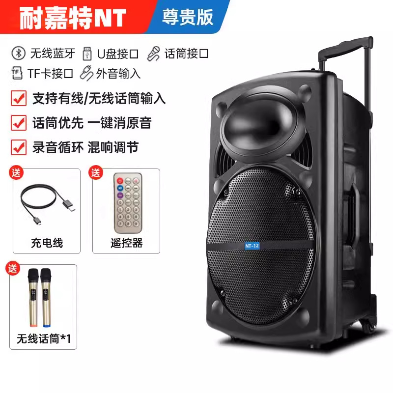 Outdoor Square Dance Audio 12-inch Loud Volume Handheld Portable K Song Bluetooth Speaker Headset Vending