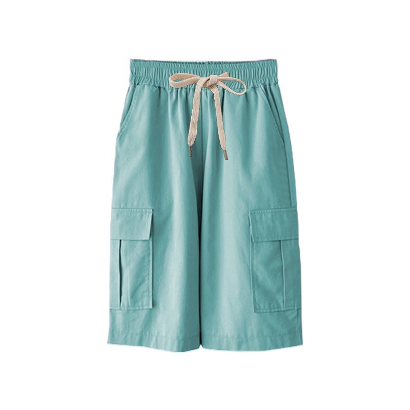 Plus size women summer thin high waist wide-leg 300 jin casual mid-length pants straight leg plus size elastic waist cargo pants five-tenths pants