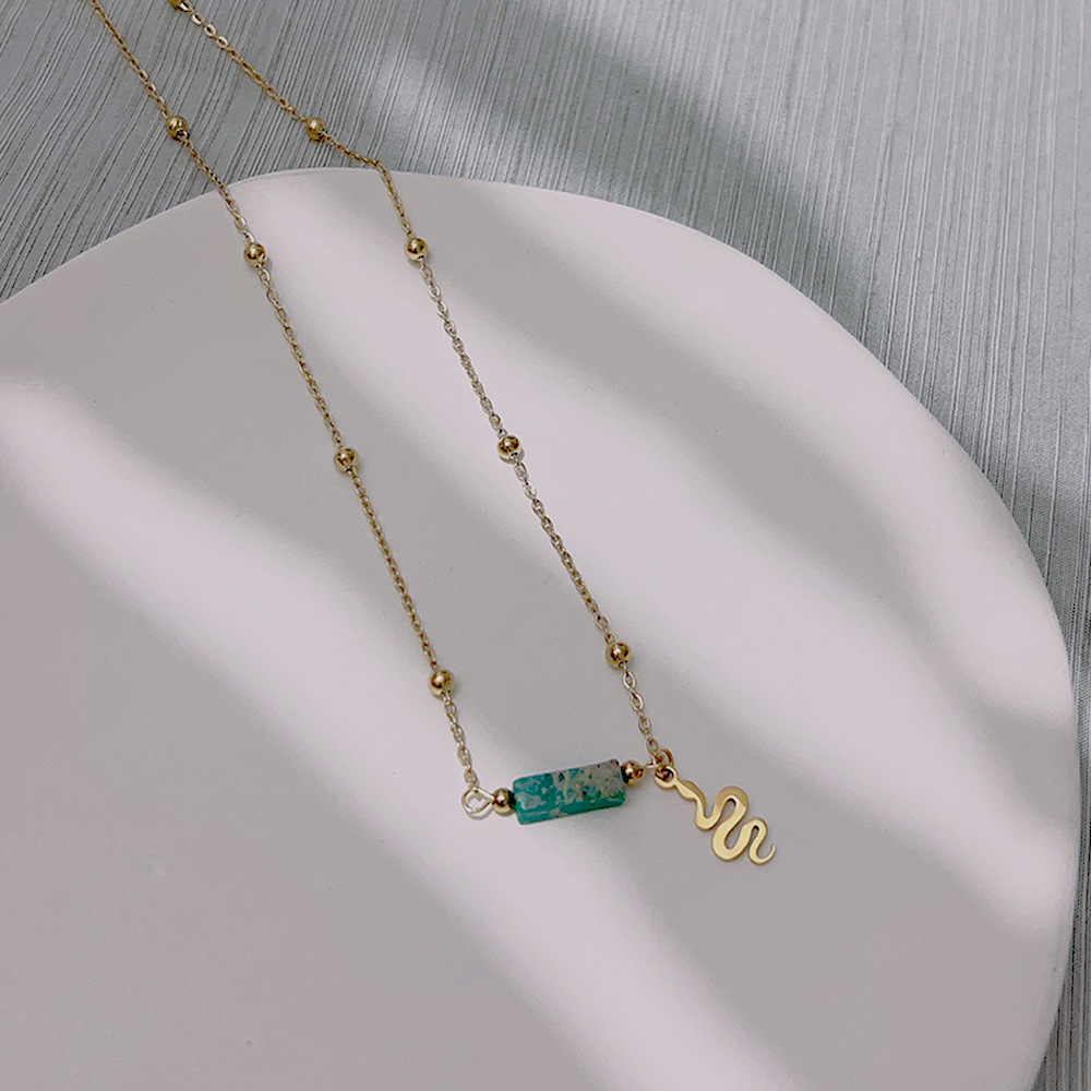 Sun Cobra Natural Stone Necklace for Women, Titanium Steel, Exclusive Jewelry, Stainless Steel Collarbone Chain