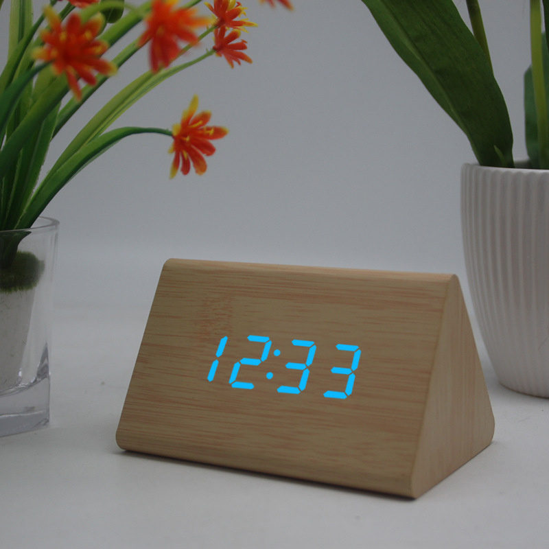 Night Light Silent Multifunctional Wooden Alarm Clock Smart LED Wooden Clock Gift Electronic Clock Quartz Clock