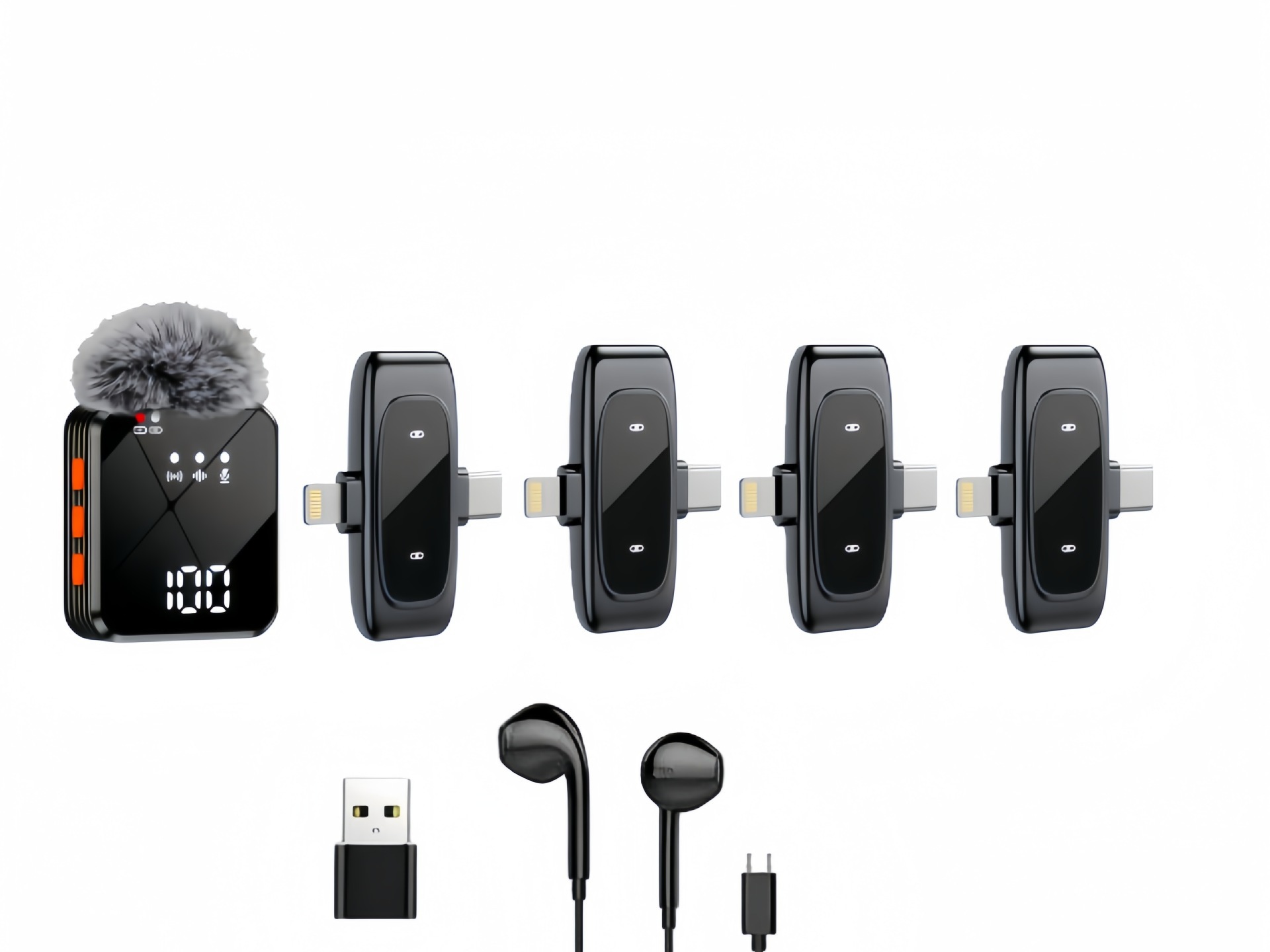 2026 new one transmitter four receiver multi-platform live wireless lavalier microphone noise reduction reverb monitoring high-definition sound pickup