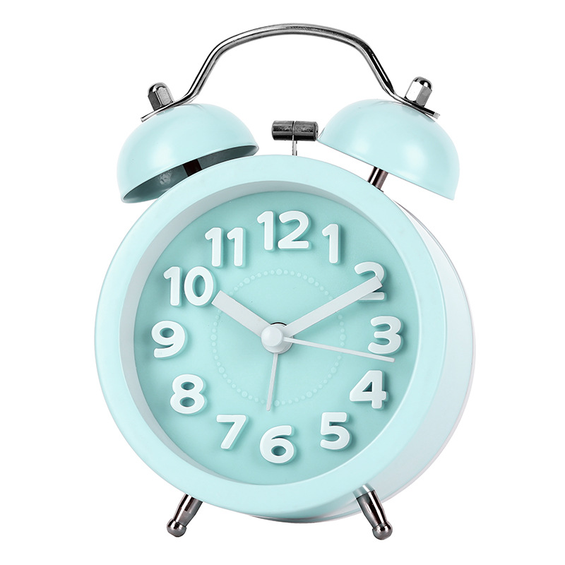 Three-dimensional digital bell clock, convex face texture metal alarm clock, silent luminous desk clock