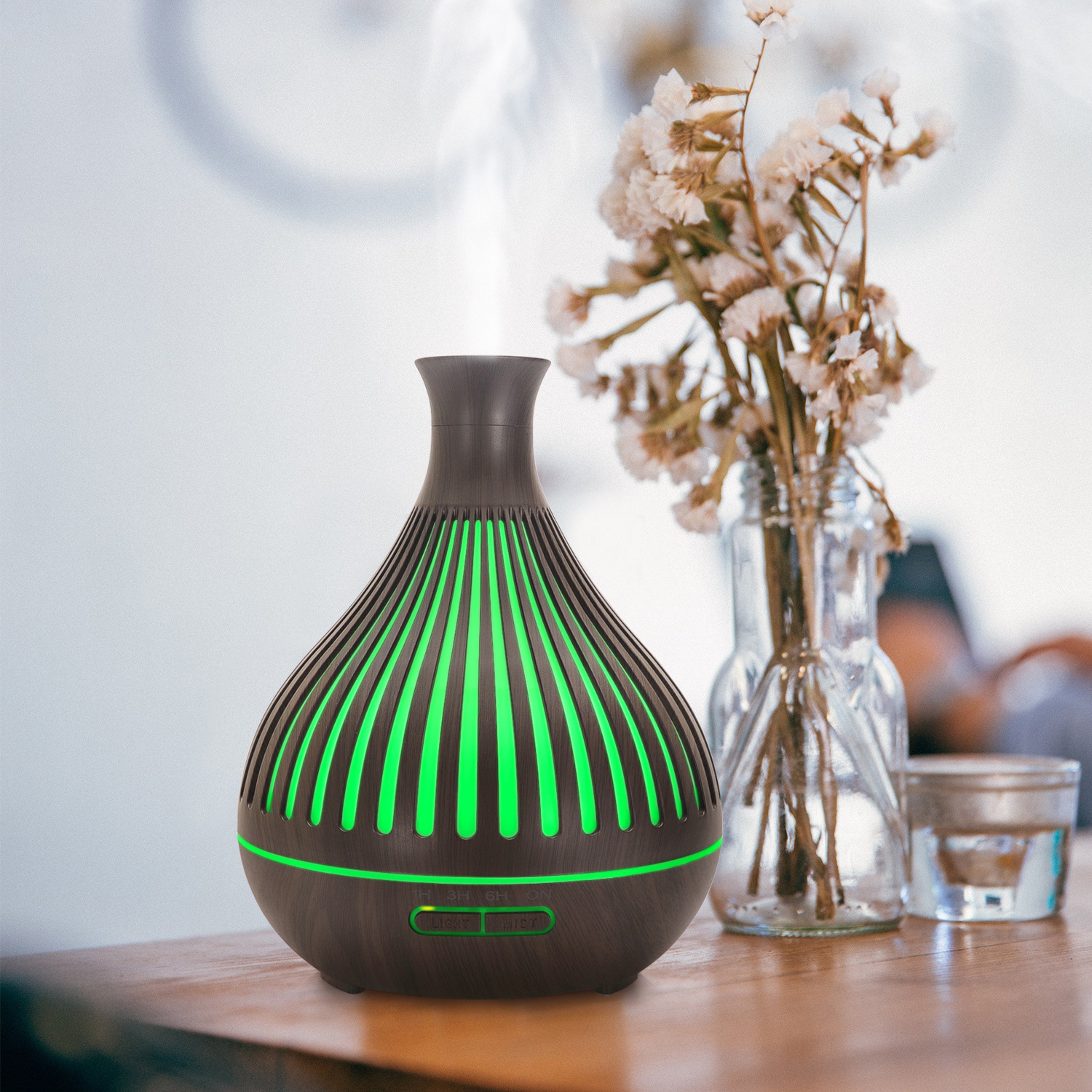 Original 400ml Wood Grain Vase Aromatherapy Spray Humidifier Vertical Stripes Hollow Aromatherapy Diffuser