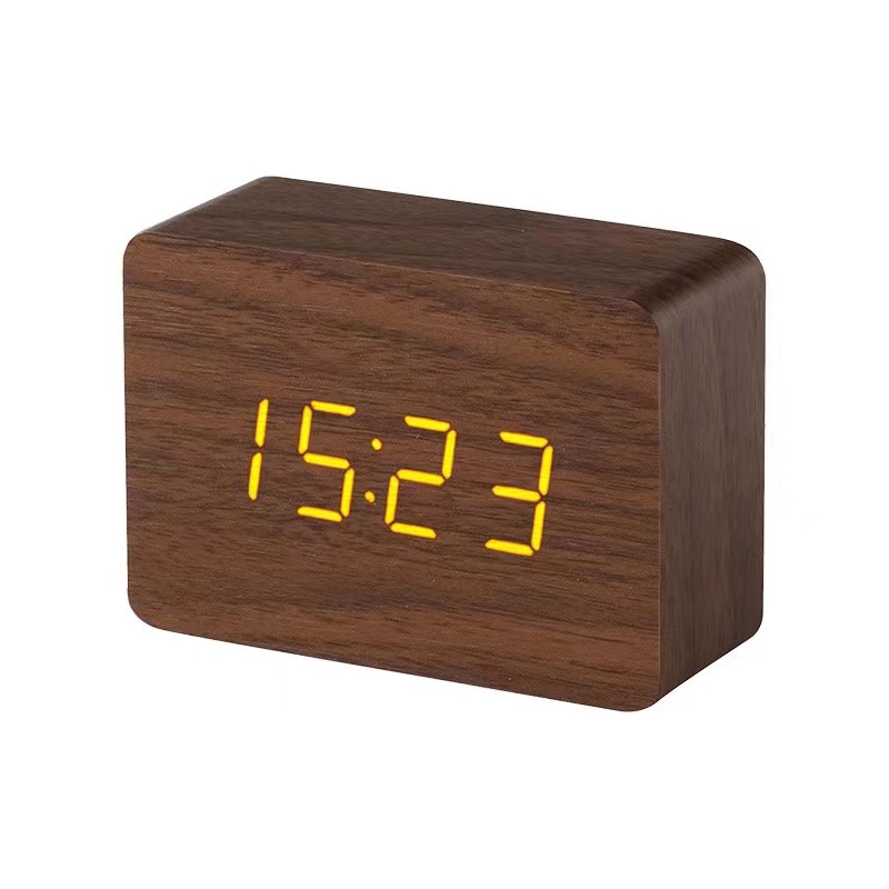 LED Wooden Clock Electronic Clock Wooden Digital Clock Voice Control Thermometer Electronic Alarm Clock