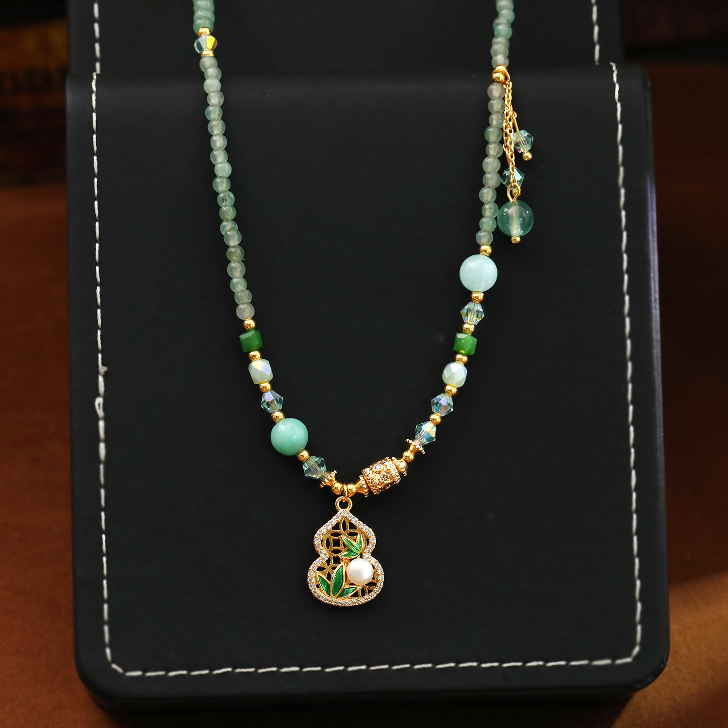 New Chinese Style Gourd Jade Beaded Necklace Women National Style Collarbone Chain Accessories
