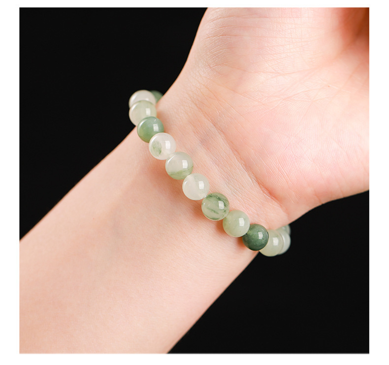 Natural Tianshan Jade Bracelet for Women Xinjiang Round Bead Floating Flower Jade Bracelet Live Streaming