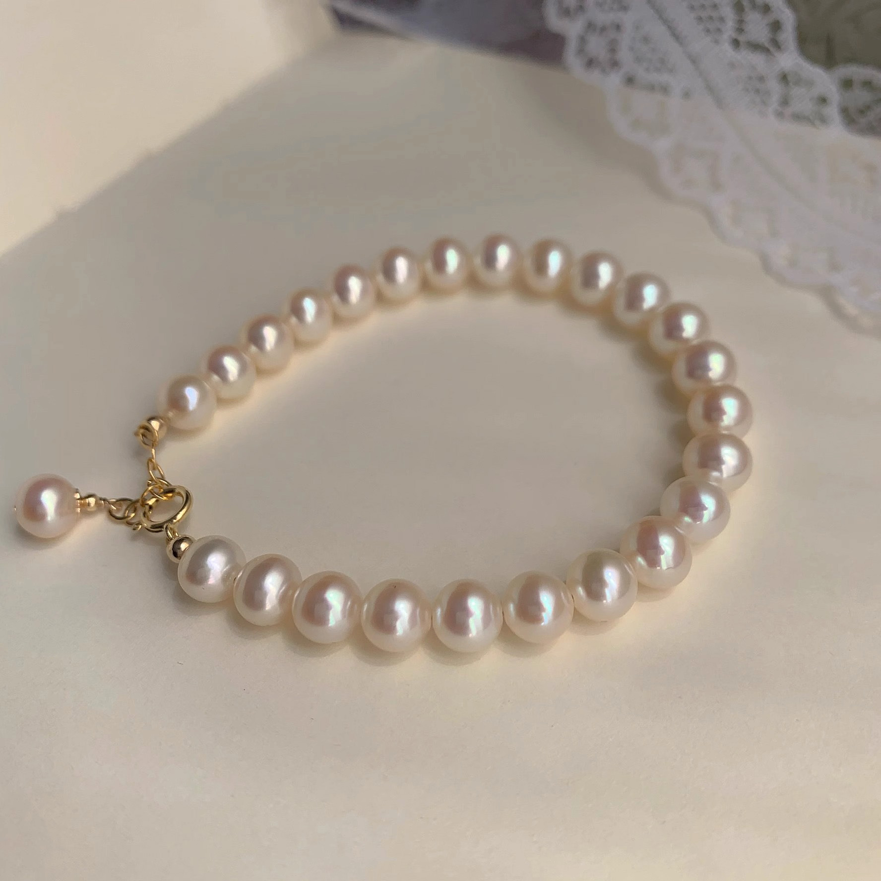 6-7mm near round natural freshwater pearl bracelet copper plated 18k gold simple 2025 new