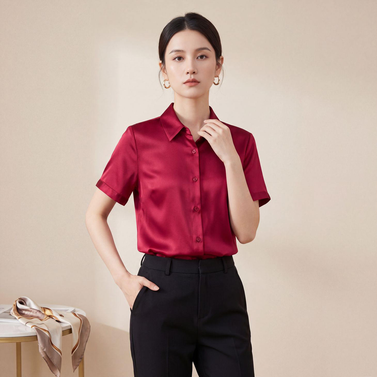 Mulberry Silk Blouse for Women Short Sleeve Summer New Basic Professional Wear Shirt Niche Commute Top