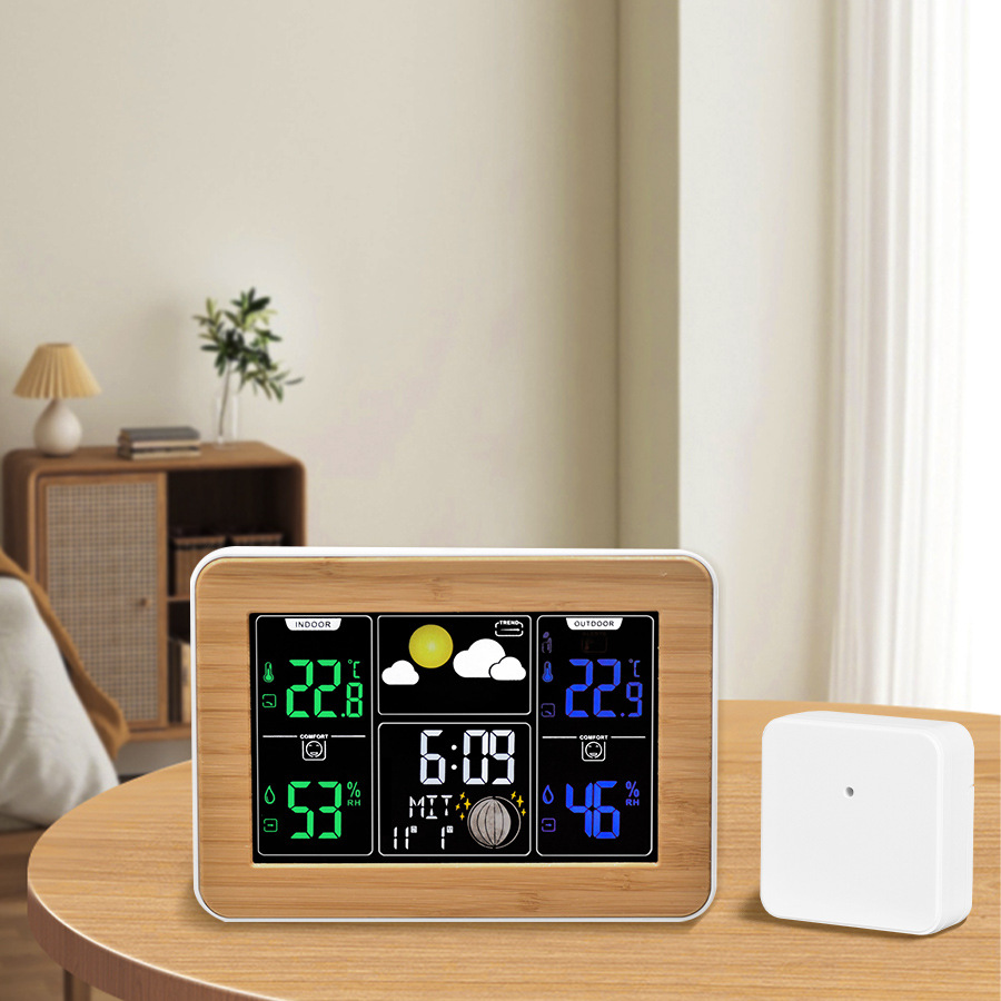 Alarm Clock Color Screen Weather Forecast Clock Temperature Humidity Multi-function Weather Station Alarm Clock Color Screen Crescent Clock