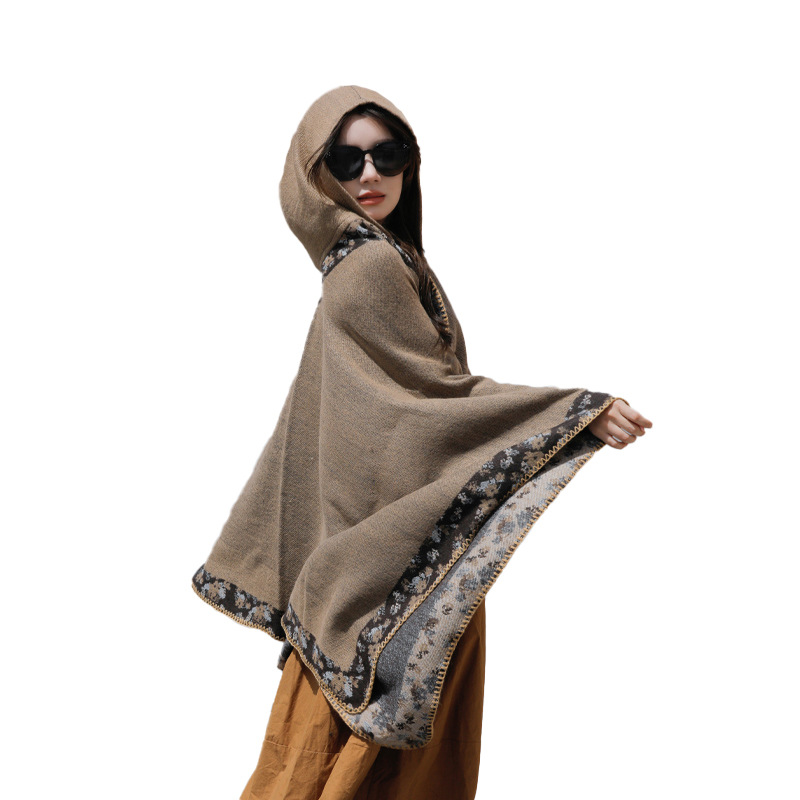 Xinjiang Tibet Travel Photo Ethnic Style Shawl Grassland Hooded Scarf Cape Yunnan Outer Cardigan Cape Women