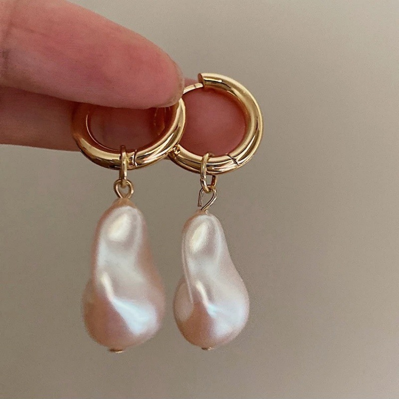 Baroque Pearl Drop Earrings for Women, Designer Small Ear Cuffs