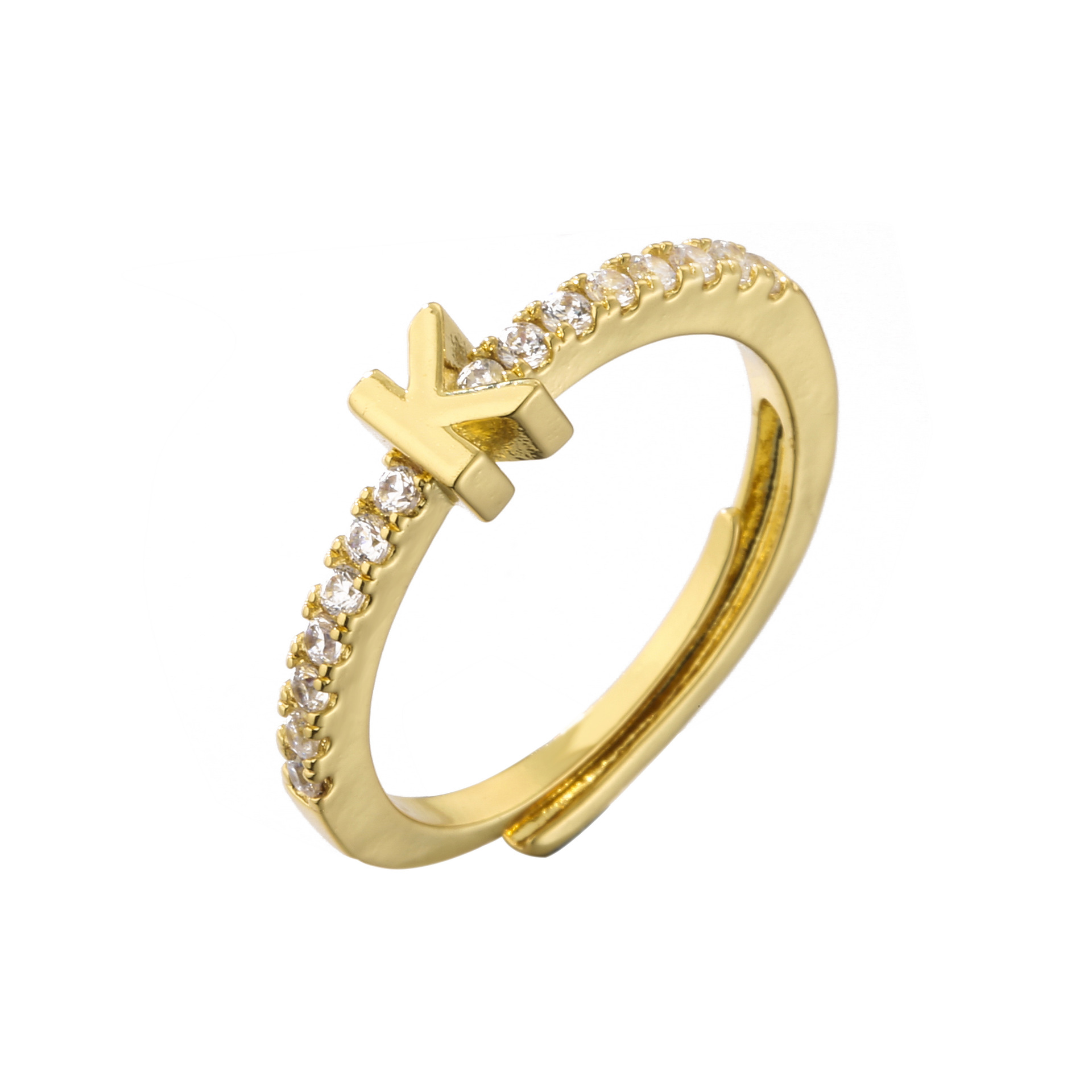 HECHENG Jewelry New Micro-Set Letter Ring 26 English Letters Zircon Ring Open Adjustable