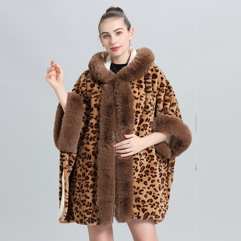 Live Supply Cape Shawl Fleece Lined Thickened Fur Collar Tassel Knitted Shawl Plus Size Wool Coat 0961#