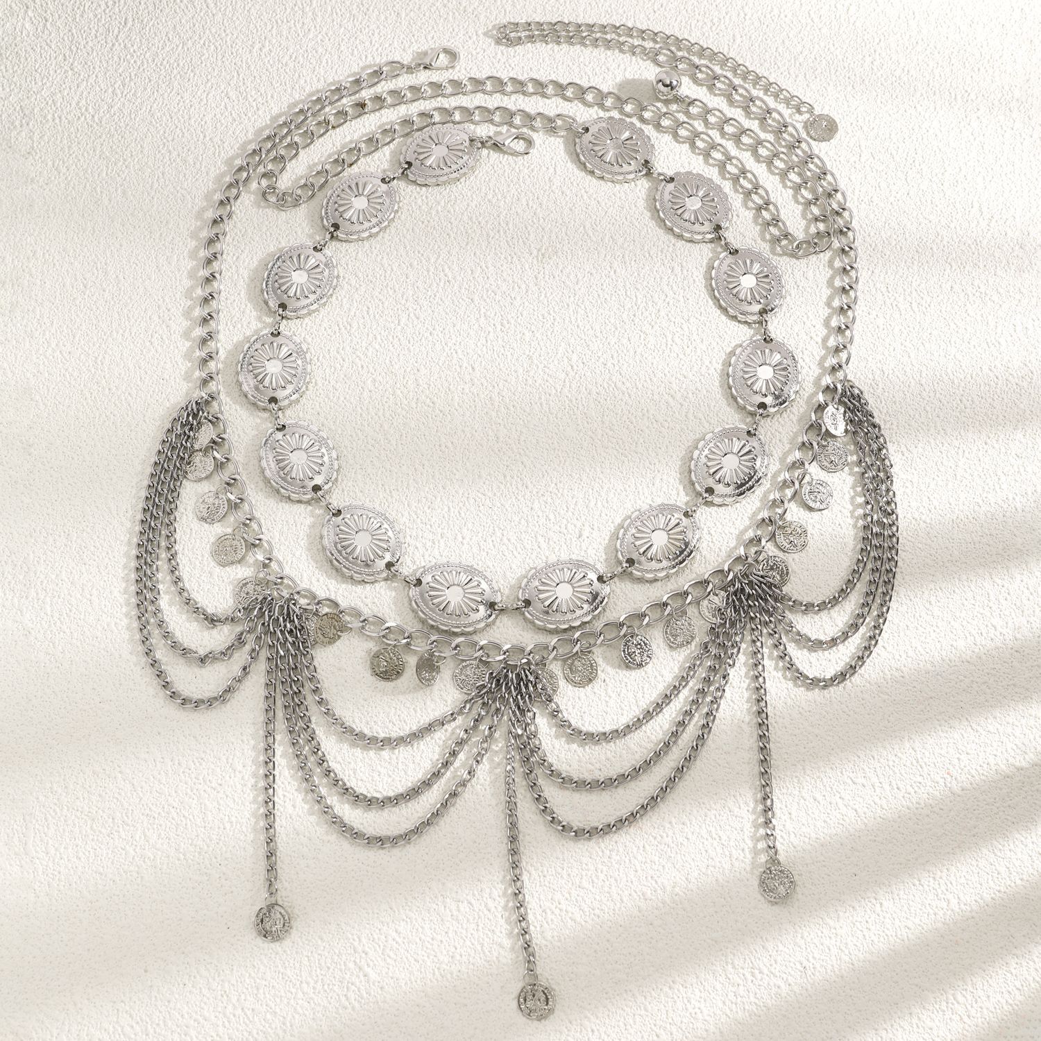 Waist Chain Women Decorative Thin Belt Simple with Dress Silver Ethnic Style Iron Chain Skirt Belt with Tassel
