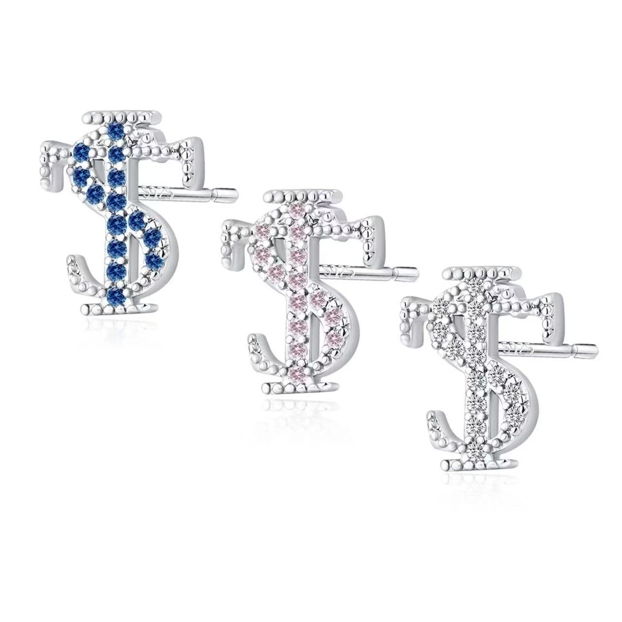 New Hip-Hop Style STK Letter Full Diamond Ear Studs American Street Men's Women's Ear Accessories