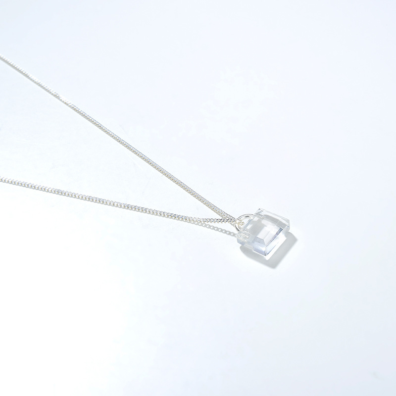 Simple Natural White Crystal Padlock S925 Sterling Silver Niche Necklace