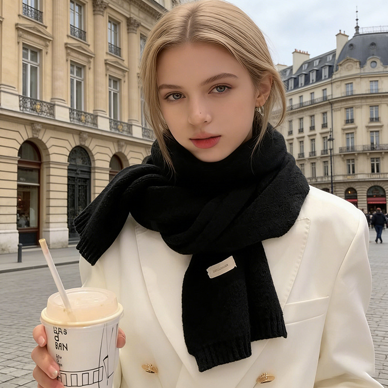 Solid color wool knitted scarf autumn and winter new student couple warm small neck scarf